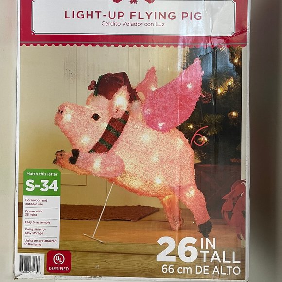 Holiday Time Other - Light Up Flying Pig Pink Christmas Holiday Time 26 inches tall indoor outdoor